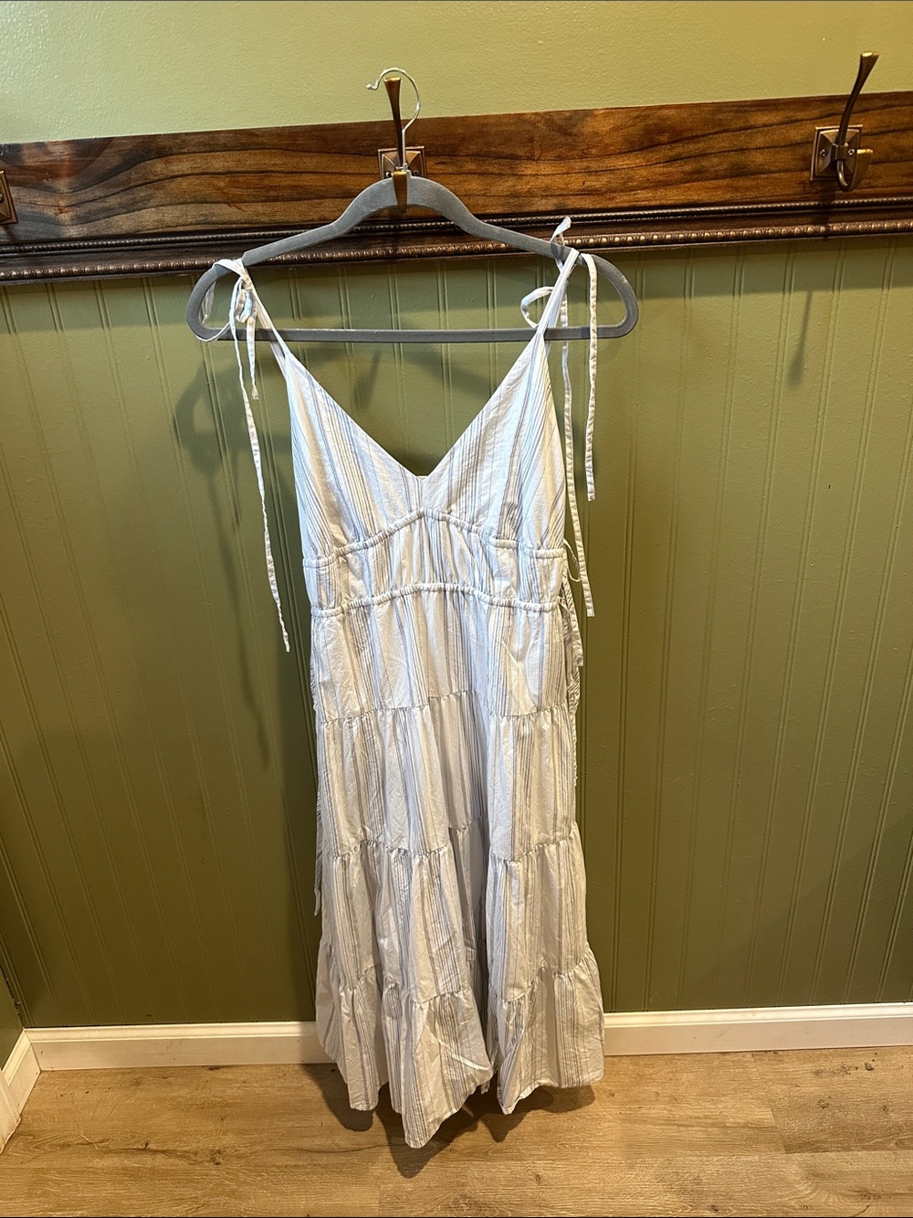 Rails White and Light Blue Striped Tiered Midi Dress